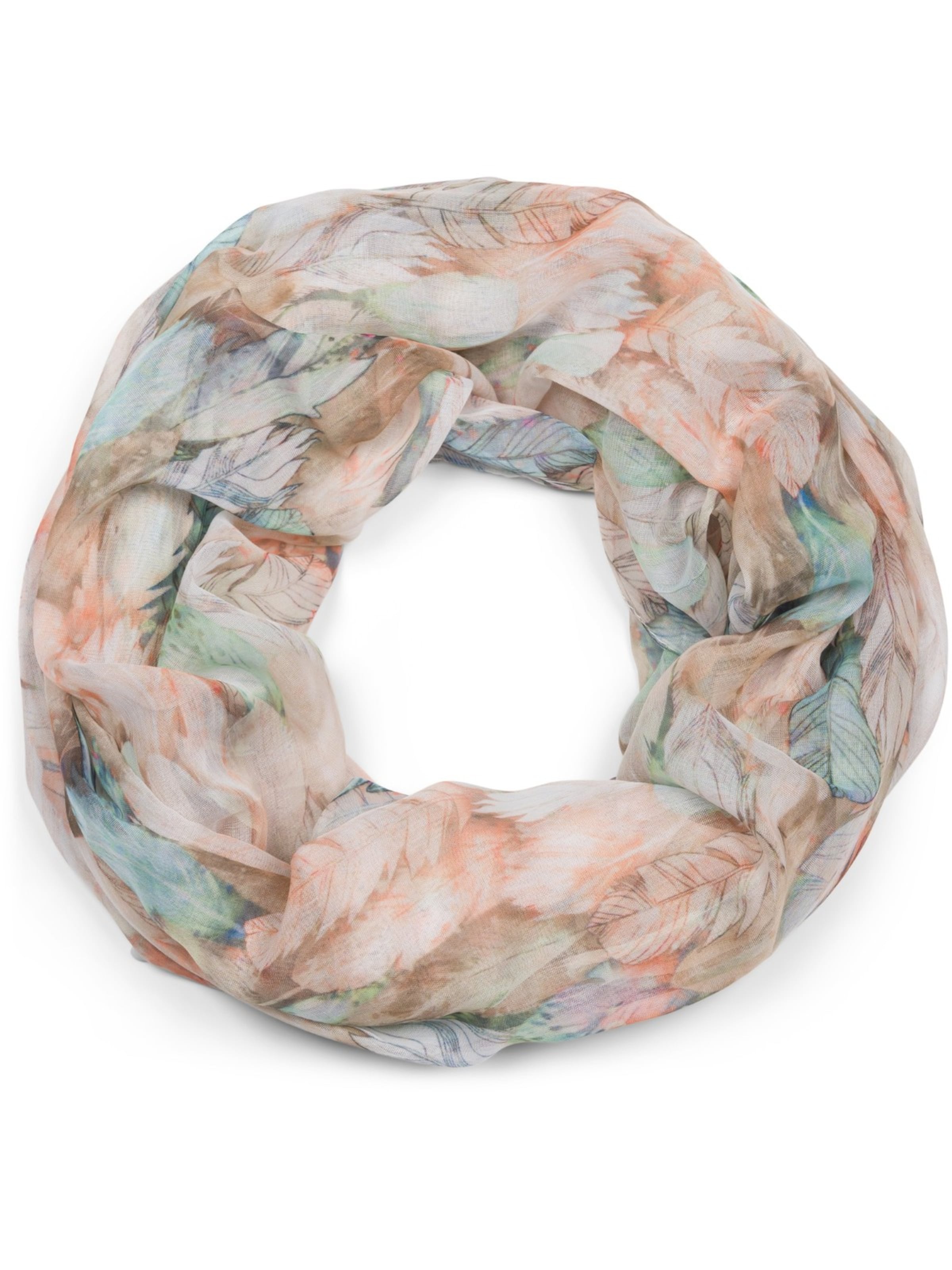 styleBREAKER Loop scarf 'Loop mit bunten Federn' in Beige: front