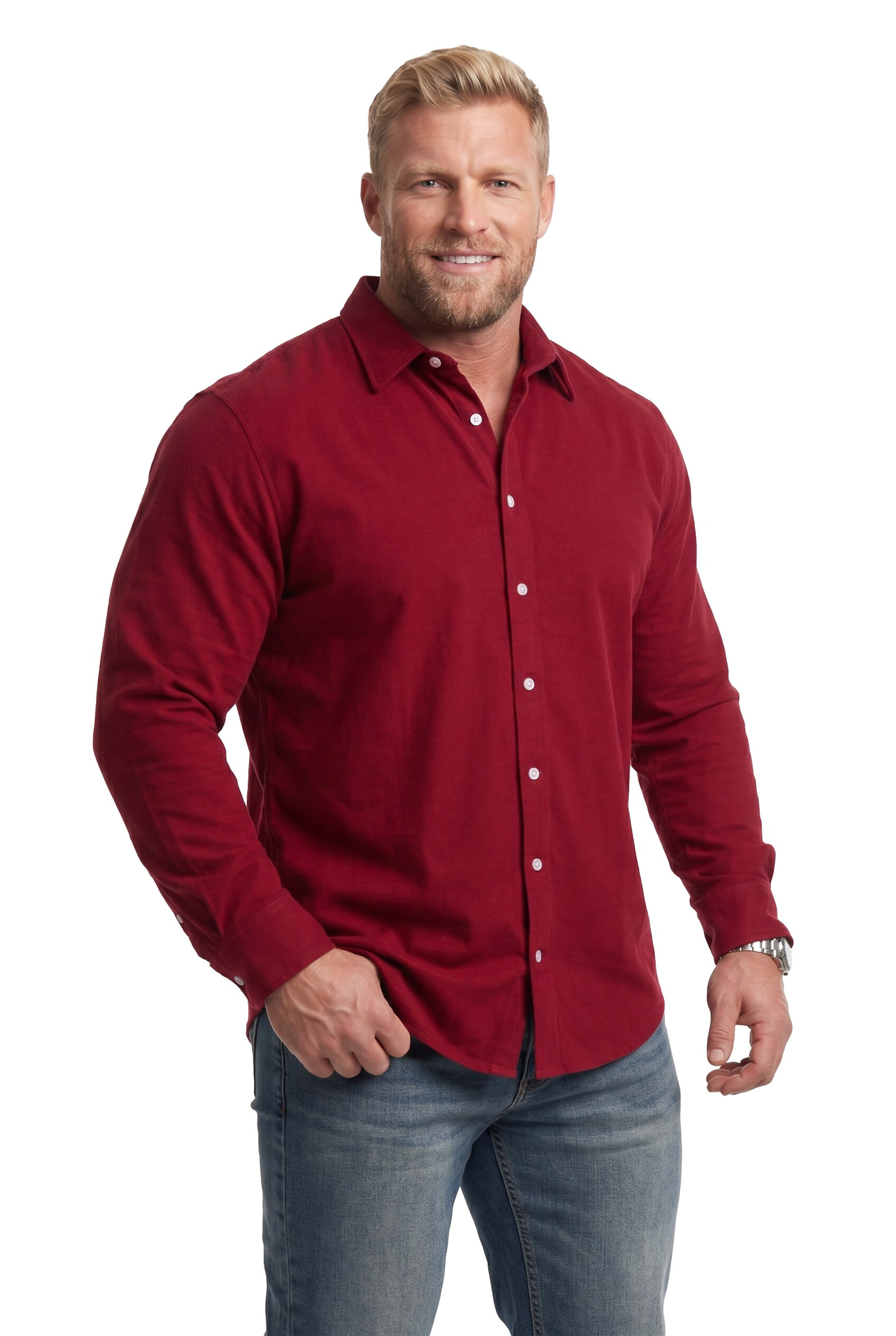 Men Plus Slim Fit Hemd in Rot: Vorderseite