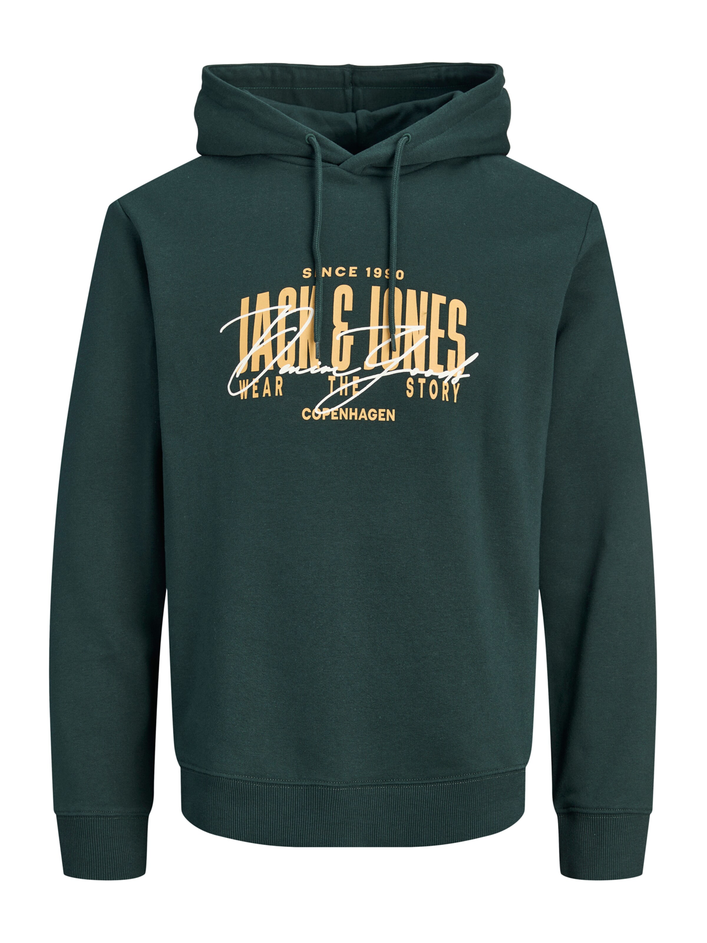 JACK & JONES Sweat-shirt 'JJAERO' en S en vert foncé / orange pastel / blanc, Vue avec produit