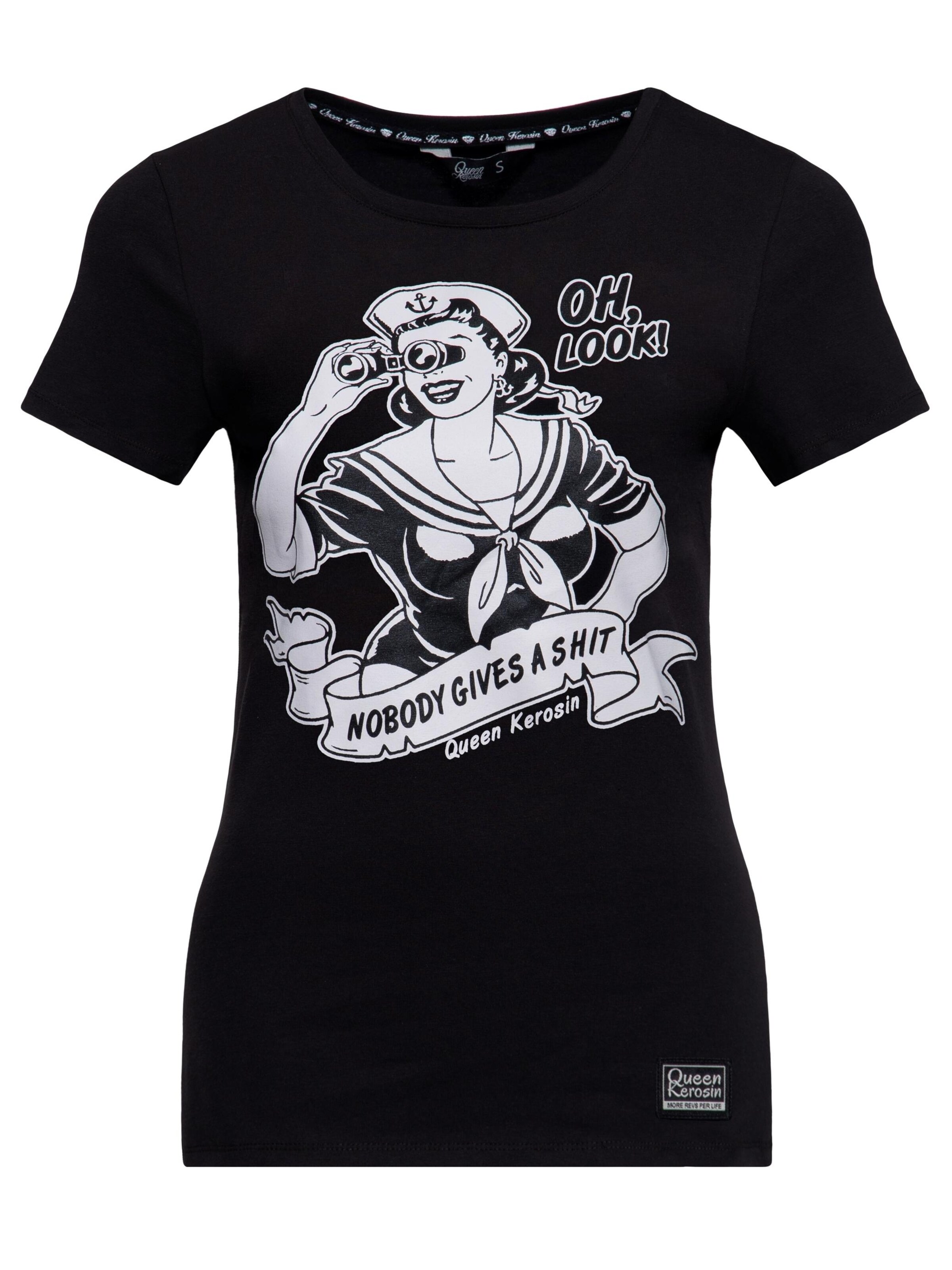 Queen Kerosin Shirt 'Nobody Gives a Shit' in Schwarz: Vorderseite