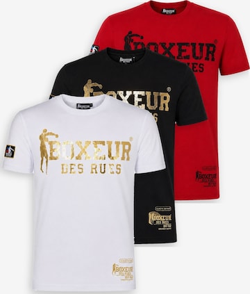 Boxeur des Rues - Camiseta 'Herren T-Shirt 3er-Pack Boxeur des Rues Slim Fit: Weiß, Goldenes Logo + Schwarz, Goldenes Logo + Rot, Schwarzes Logo' en Mezcla de colores: frente