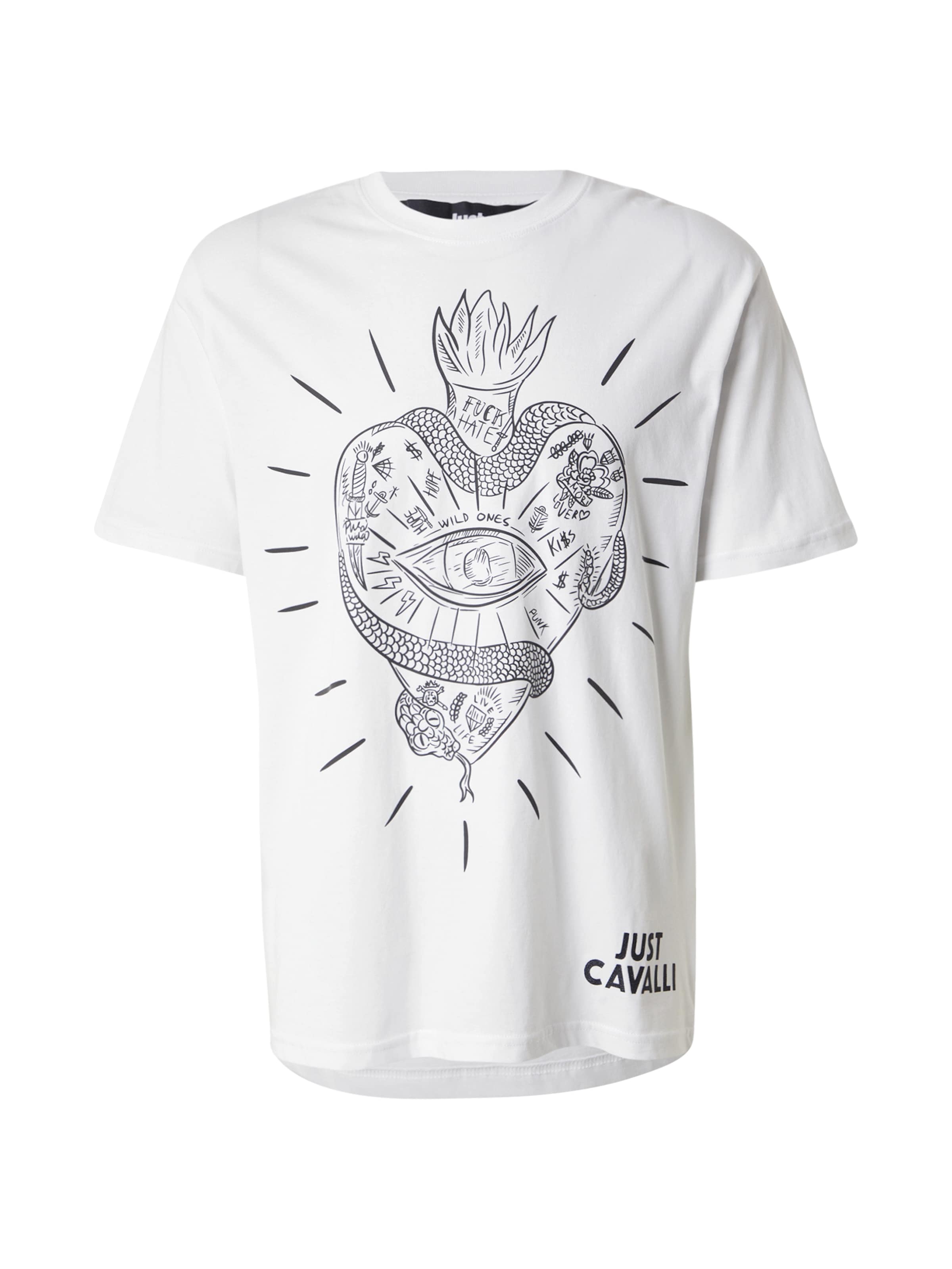 Just Cavalli T-shirt 'BIG HEART' i vit: framsida