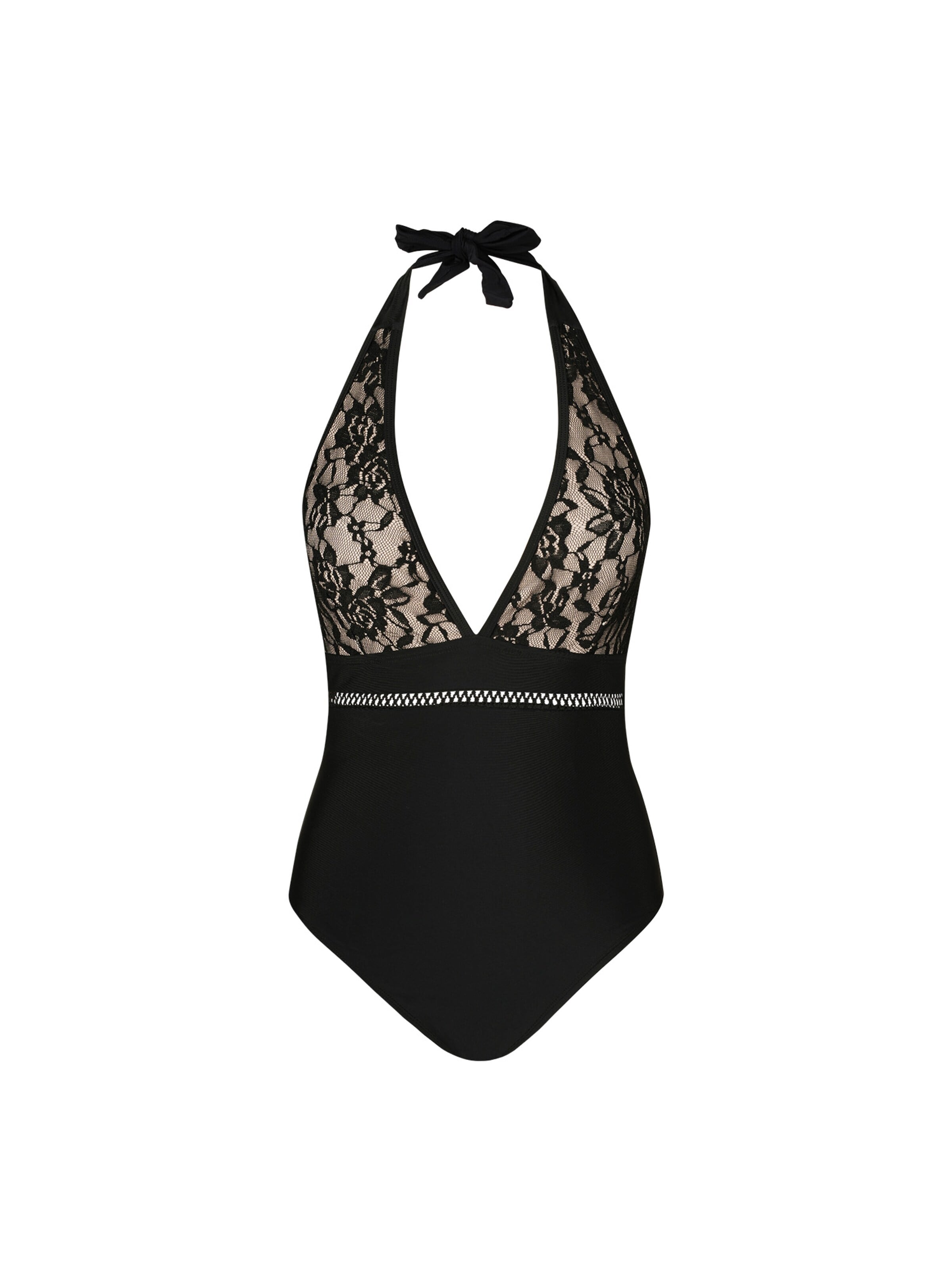 Cupshe Korzet Jednodielne plavky 'V-neckline Halter' - Čierna