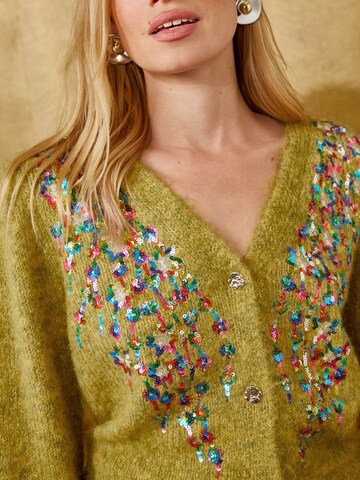 Cardigan love & roses en vert