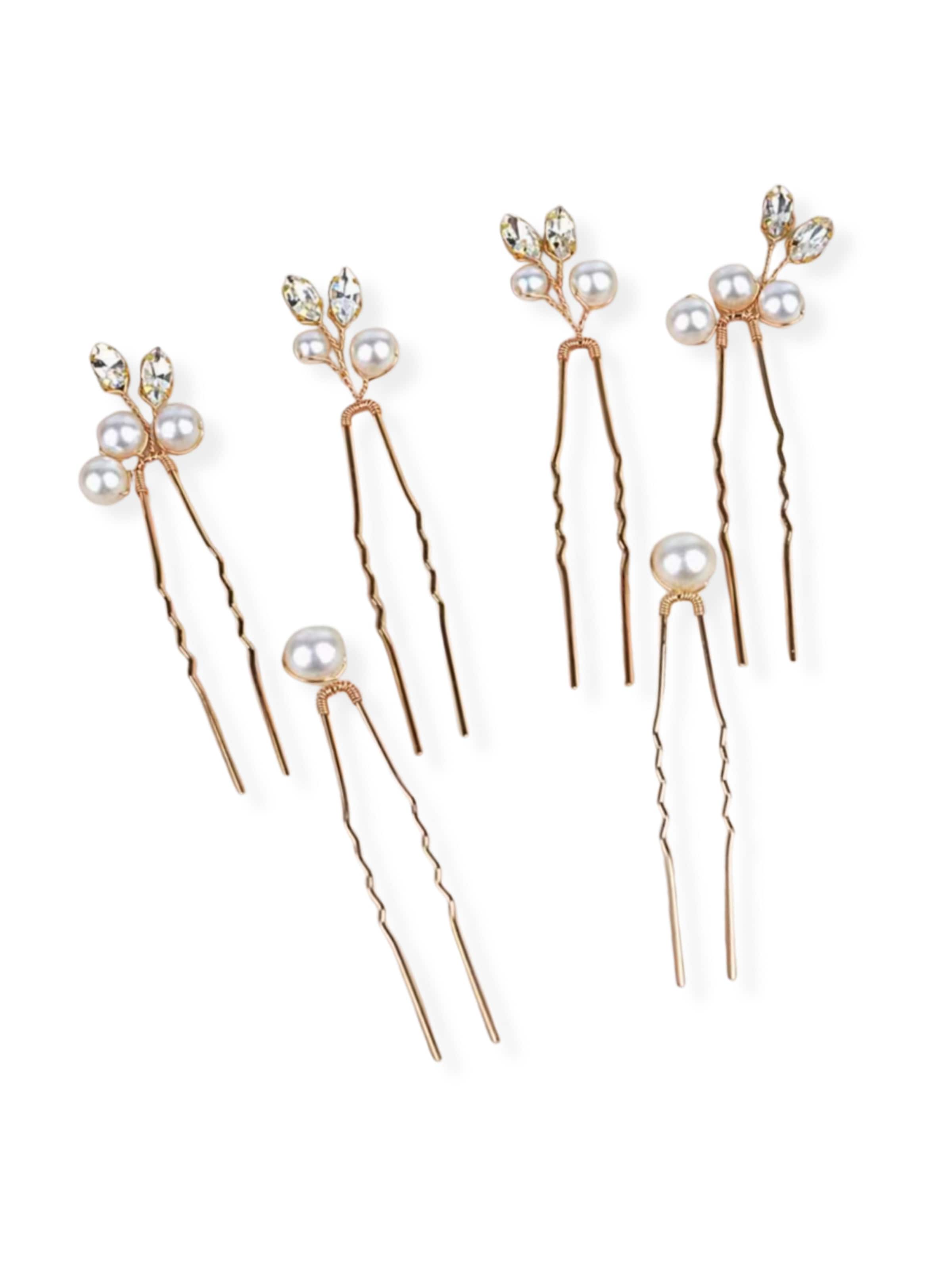 ANNIS WIESBADEN EST. 2021 Hair Jewelry 'Handgefertigte Haarnadeln mit Perlen & Kristallen, Haarklammern gold' in Gold: front