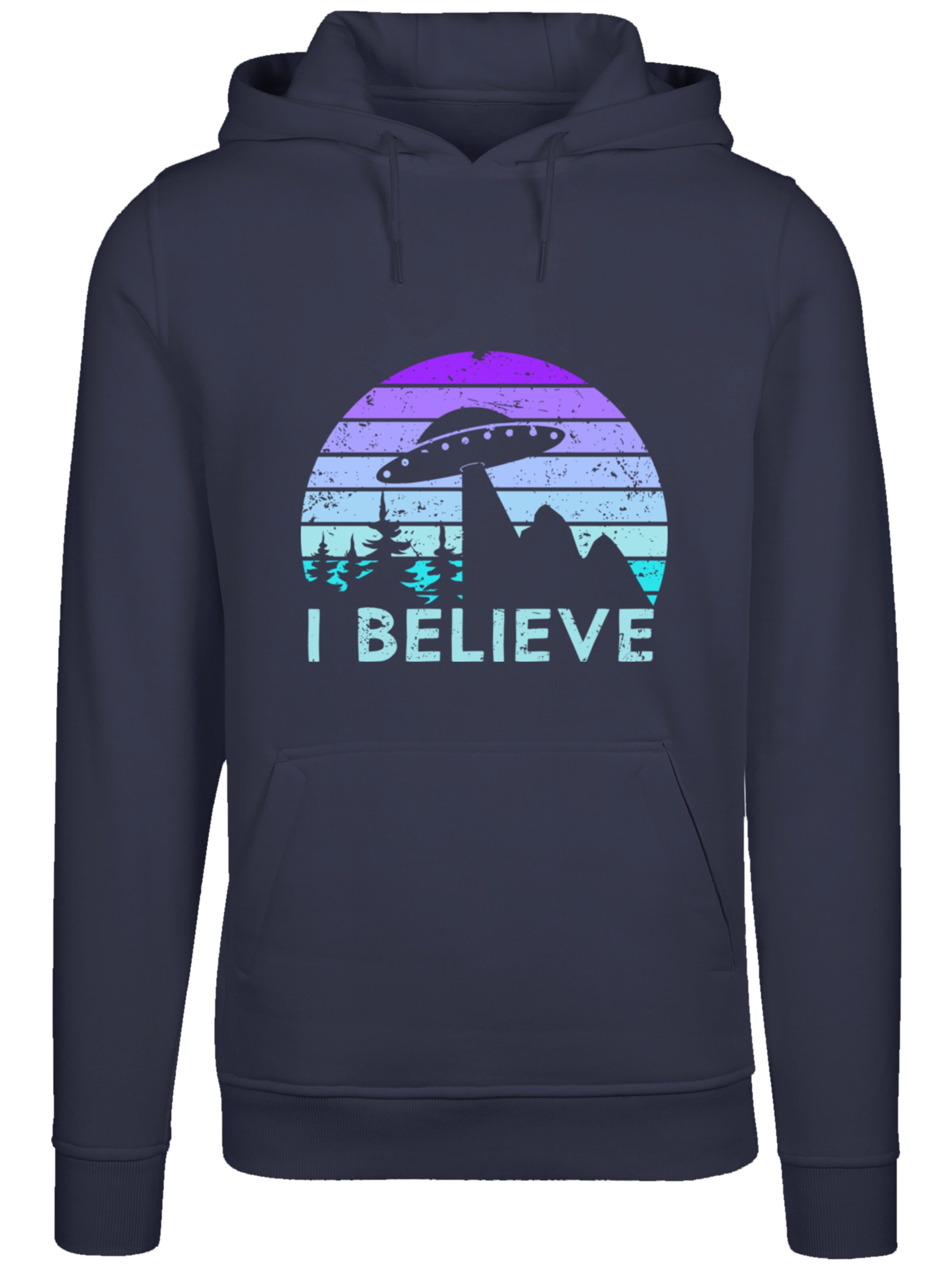 F4NT4STIC Sweatshirt 'I Believe UFO Alien Raumschiff' in Blauw: voorkant
