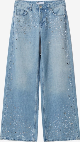 Wide leg Jeans de la Bershka pe albastru: față