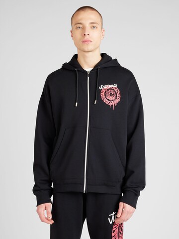 Just Cavalli Zip-Up Hoodie in Black: front