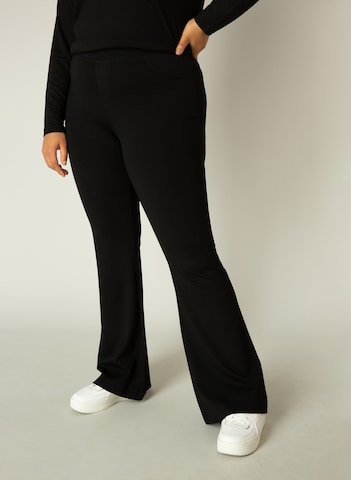 BASE LEVEL CURVY Flared Pants 'Allie' in Black: front