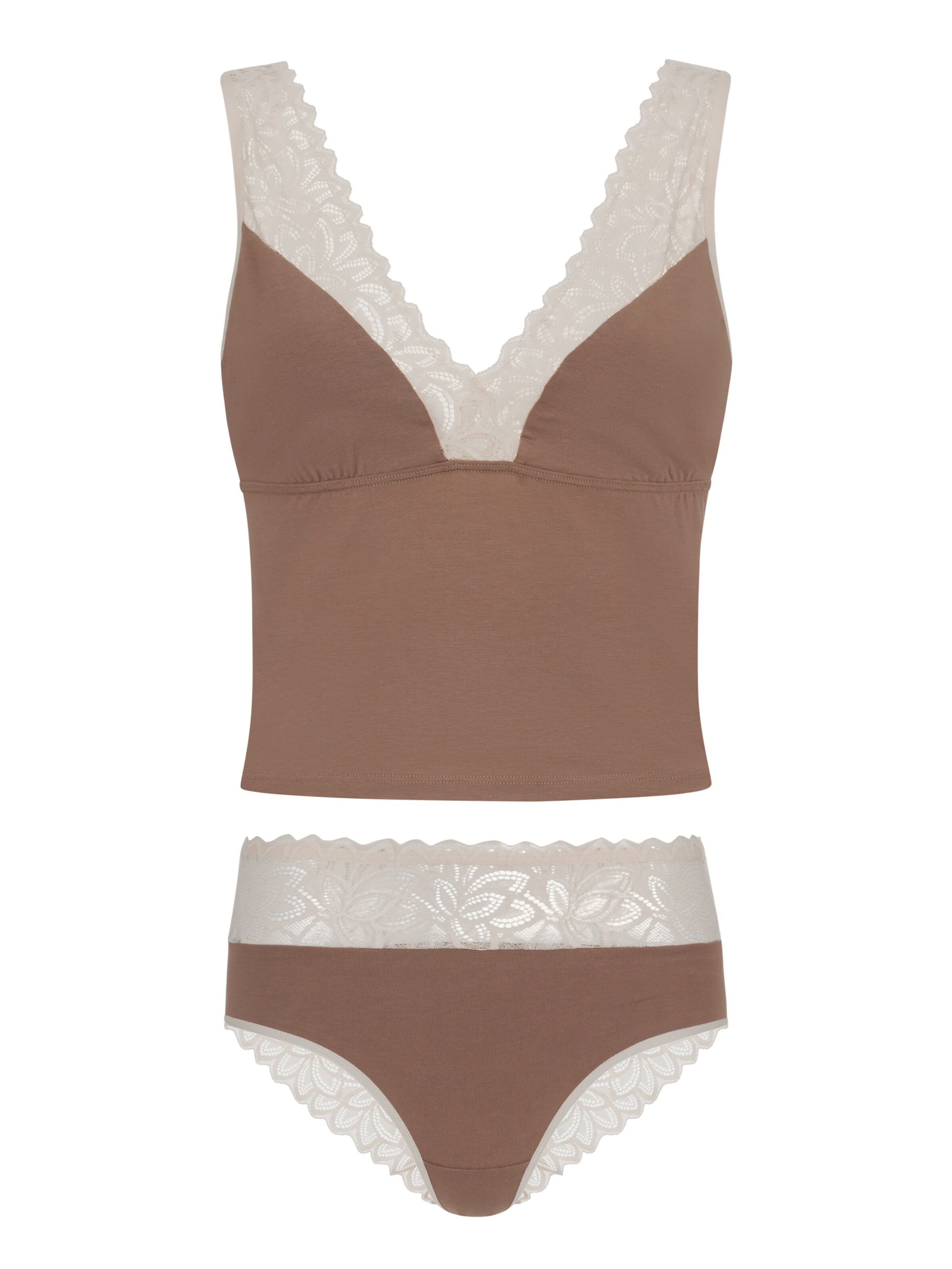 Evoni Bustier Wäsche-Sets 'mit Spitze' in Braun: Vorderseite