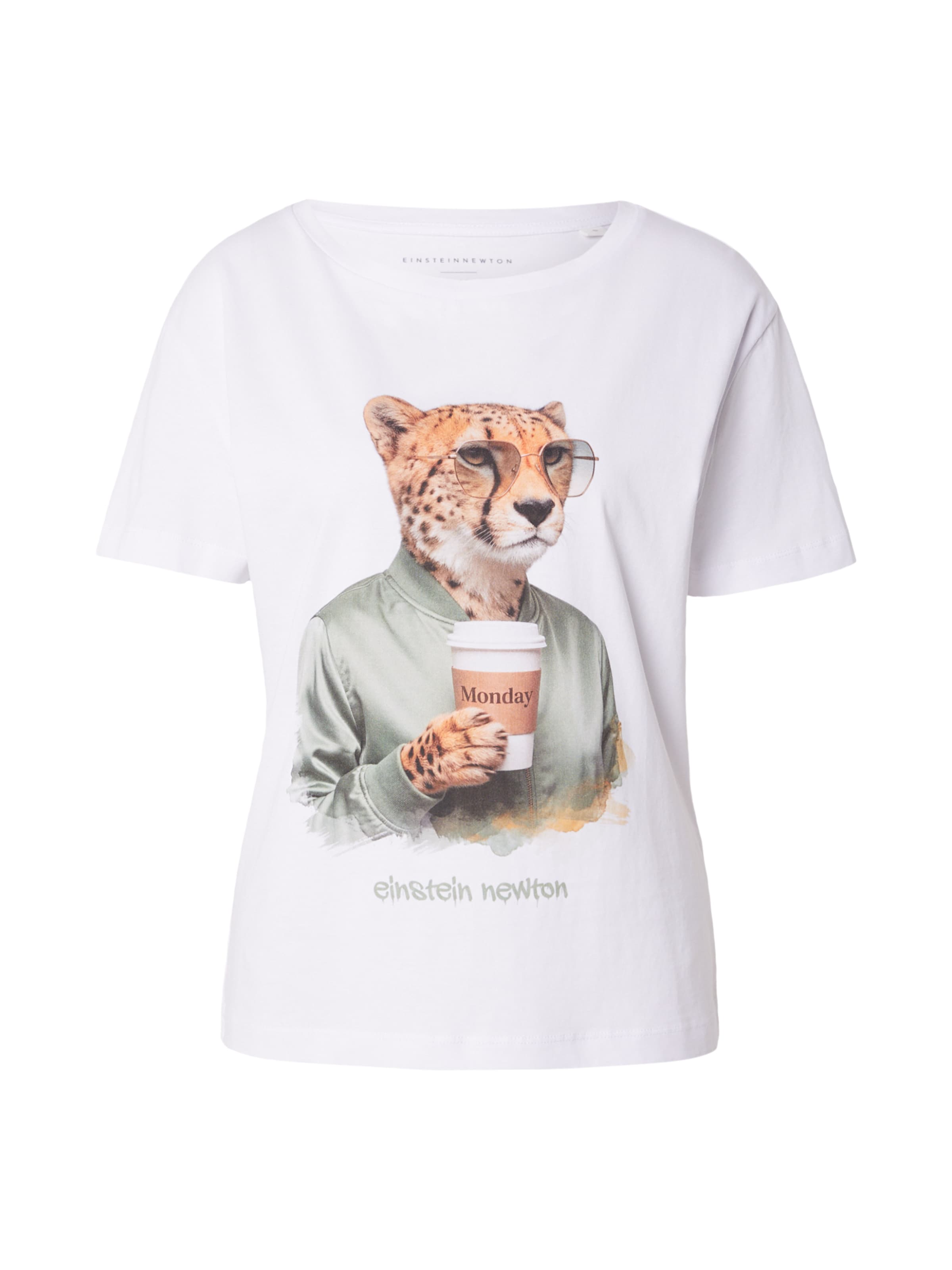 Maglietta 'Monday Cheetah' di EINSTEIN & NEWTON in bianco: frontale