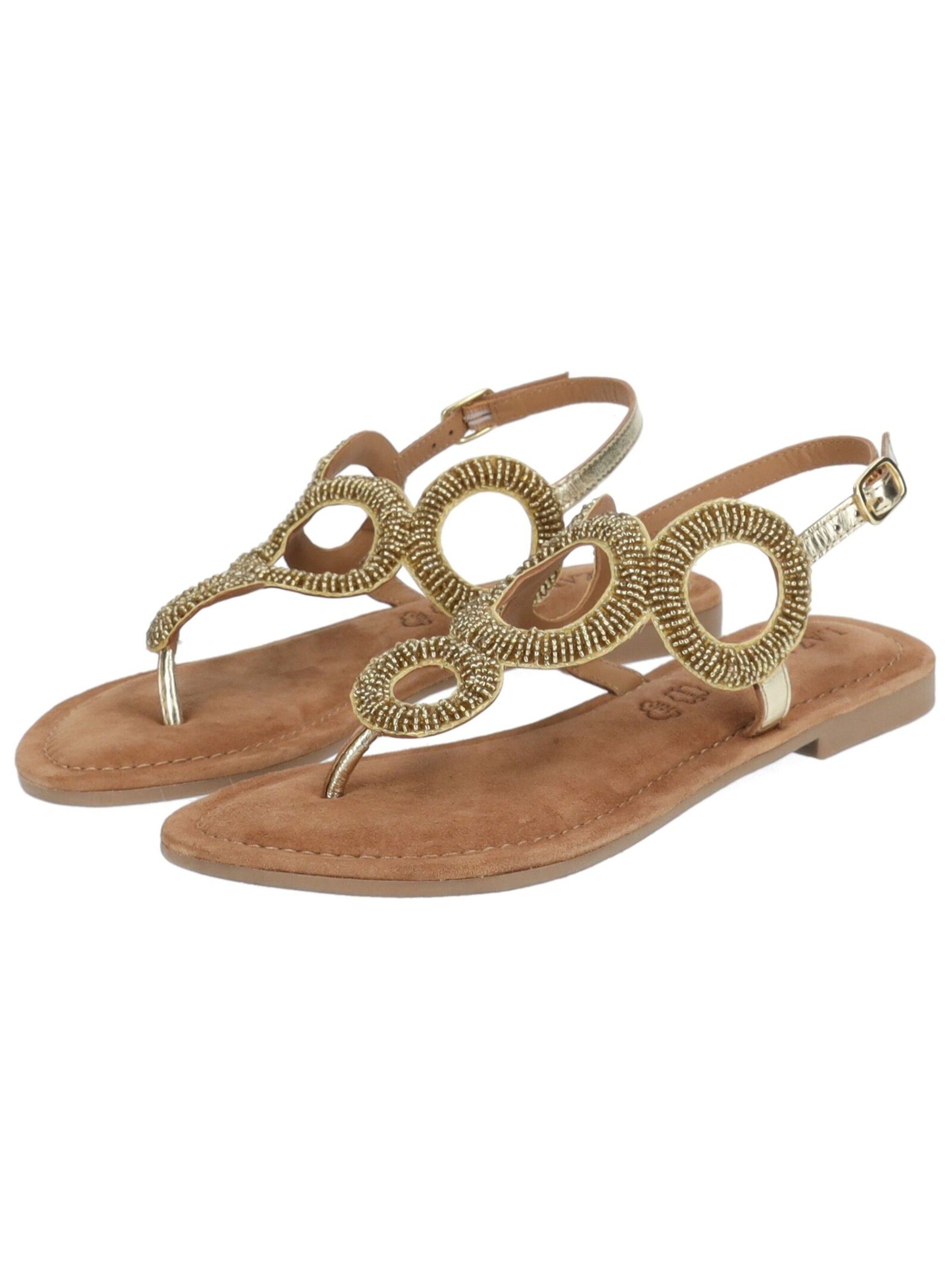 LAZAMANI T-Bar Sandals in Gold