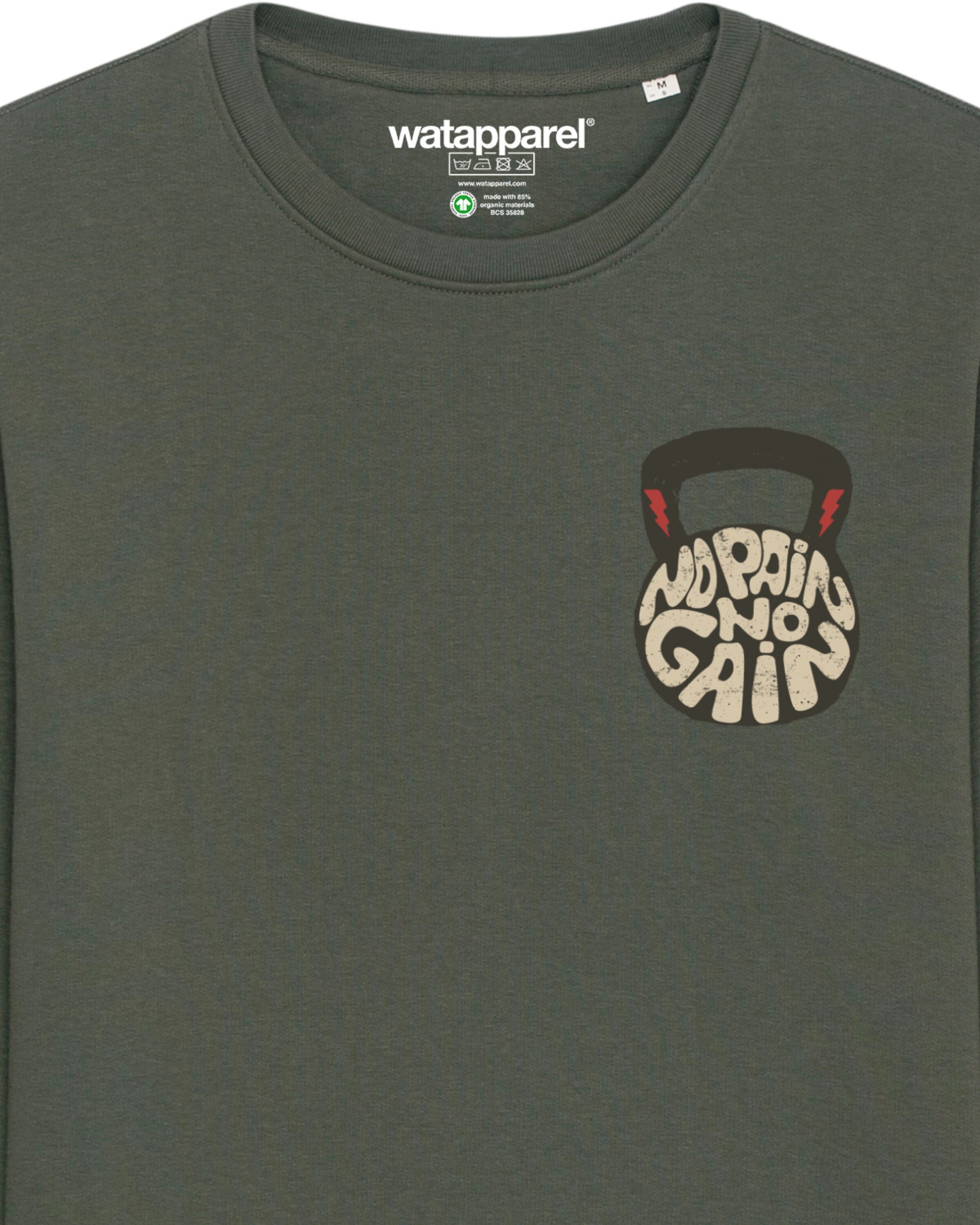 Sweat-shirt 'No Pain, no Gain' Watapparel en vert
