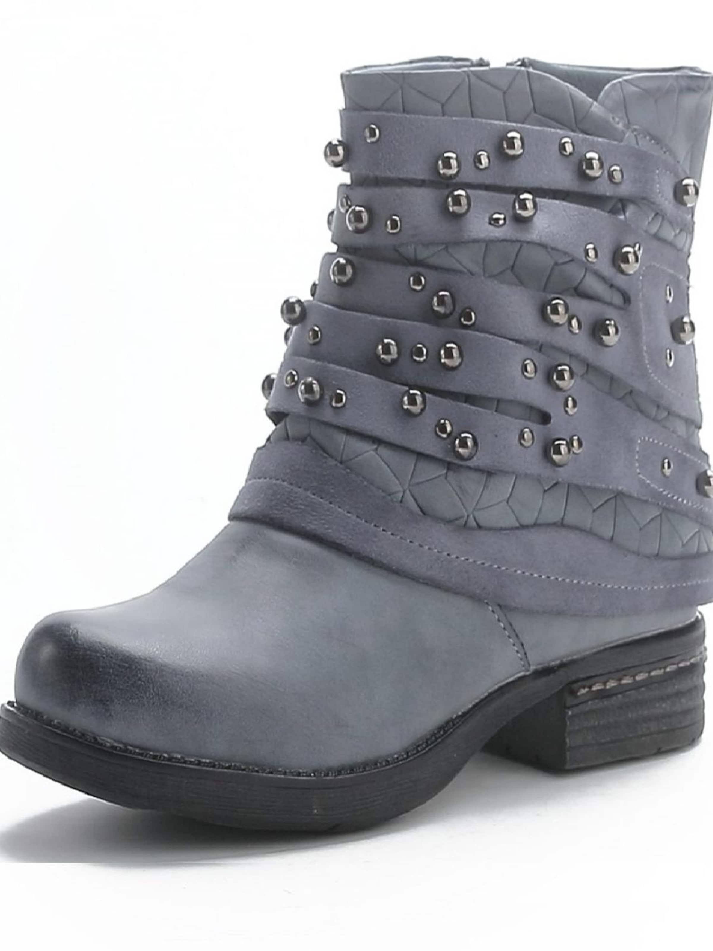 Pogolino Boots 'Damen Stiefeletten Biker Boots Nieten ST016' in Blau: Vorderseite