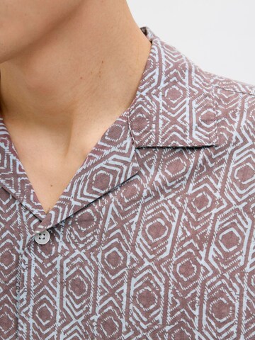 JACK & JONES Comfort fit Button Up Shirt 'JORSeersucker' in Brown