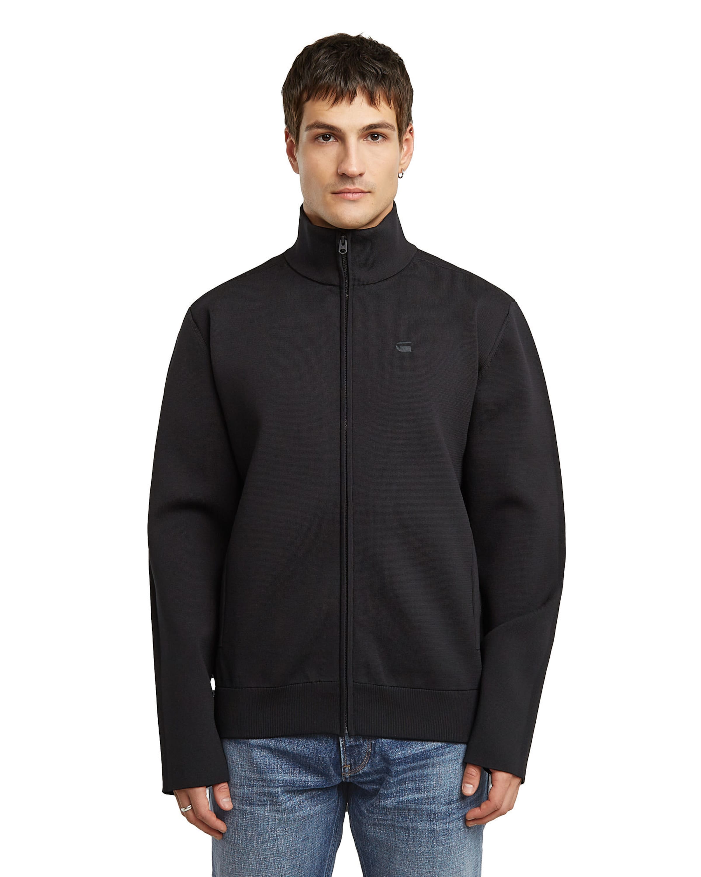 G-STAR Zip-Up Hoodie in Black: front