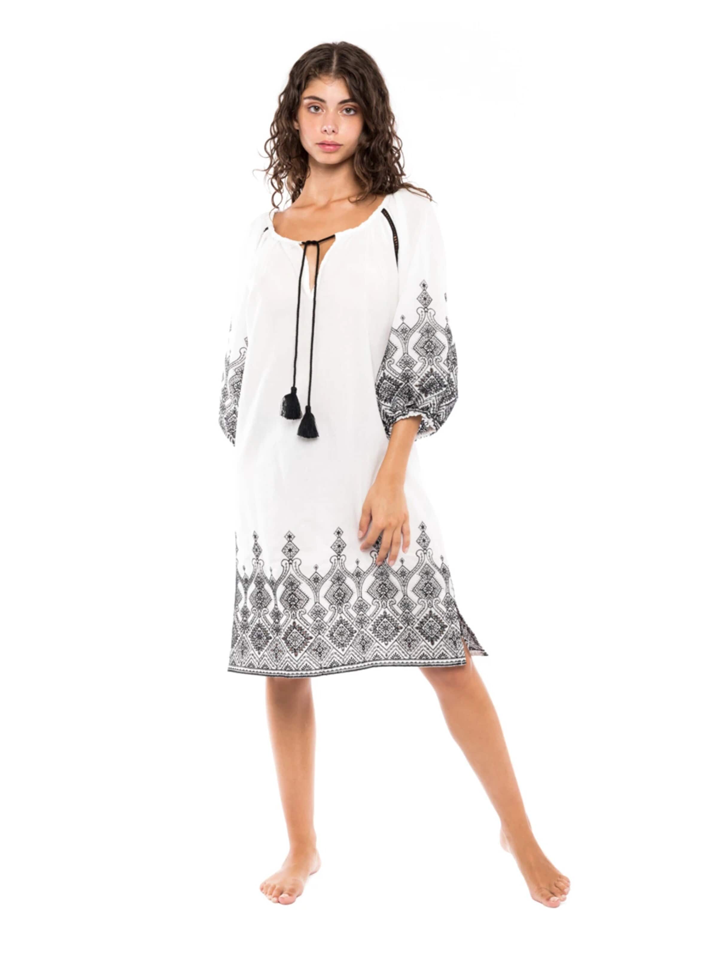 Pink Label Zomerjurk 'BEACHWEAR EMBROIDERY BLACK' in Wit: voorkant