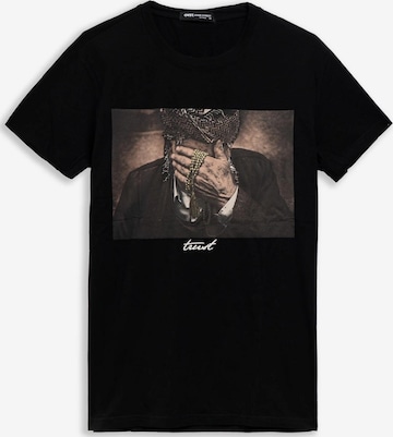 OVER STREET - Camisa 'Camiseta negra old man prayer beads slim fit tee' em preto: frente