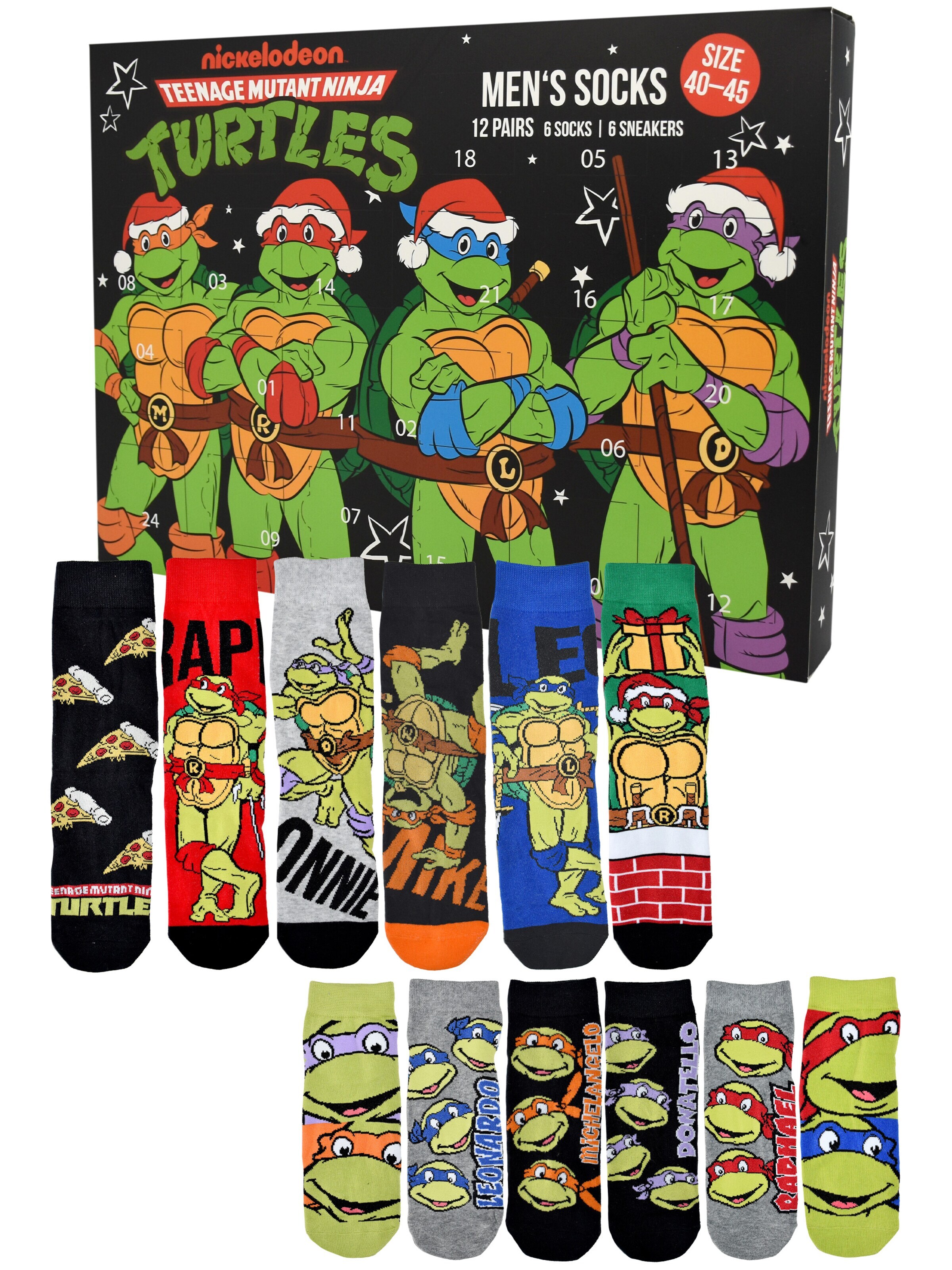 Teenage Mutant Ninja Turtles Socks 'Adventskalender mit 12 Paar' in Mixed colors: front
