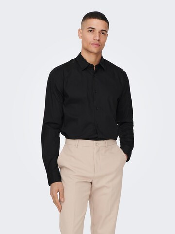 Coupe slim Chemise 'Andy' Only & Sons en noir : devant