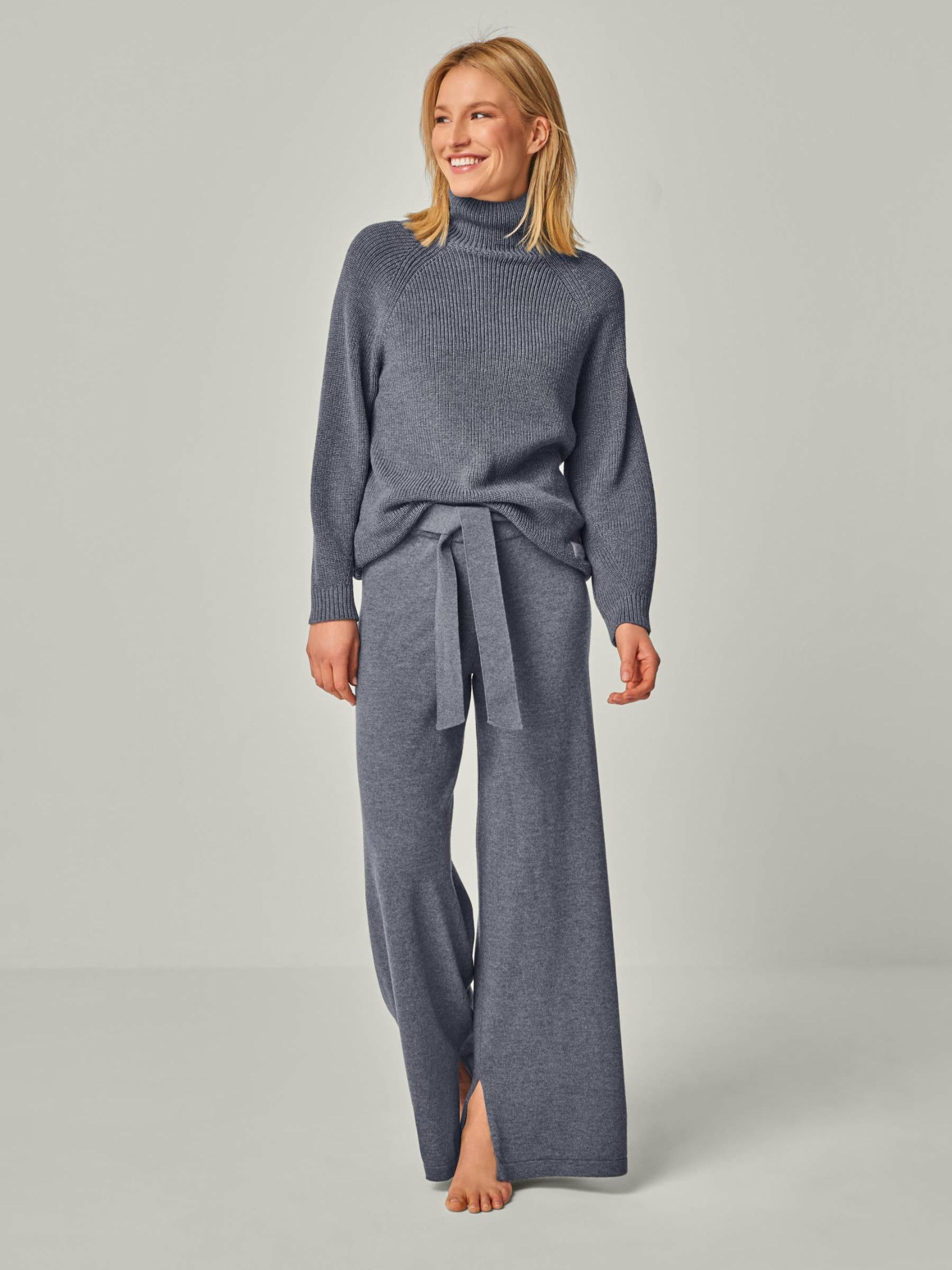 Joligiao Geribbelde loungewear voor dames, Co Ord-sets, zachte tweedelige outfit voor reizen, luchthaven, lichtgewicht, trainingspak, ronde hals, lange mouwen, top met hoge taille, wijde pijpen broek