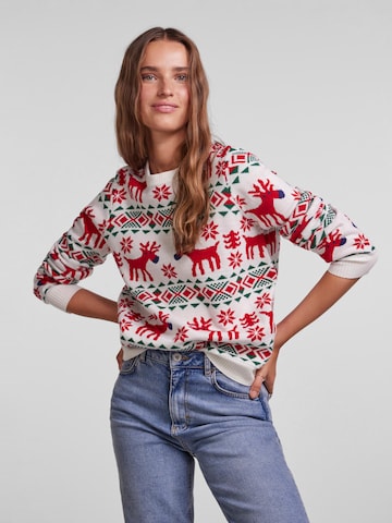 PIECES Sweater 'Xmas' in White: front