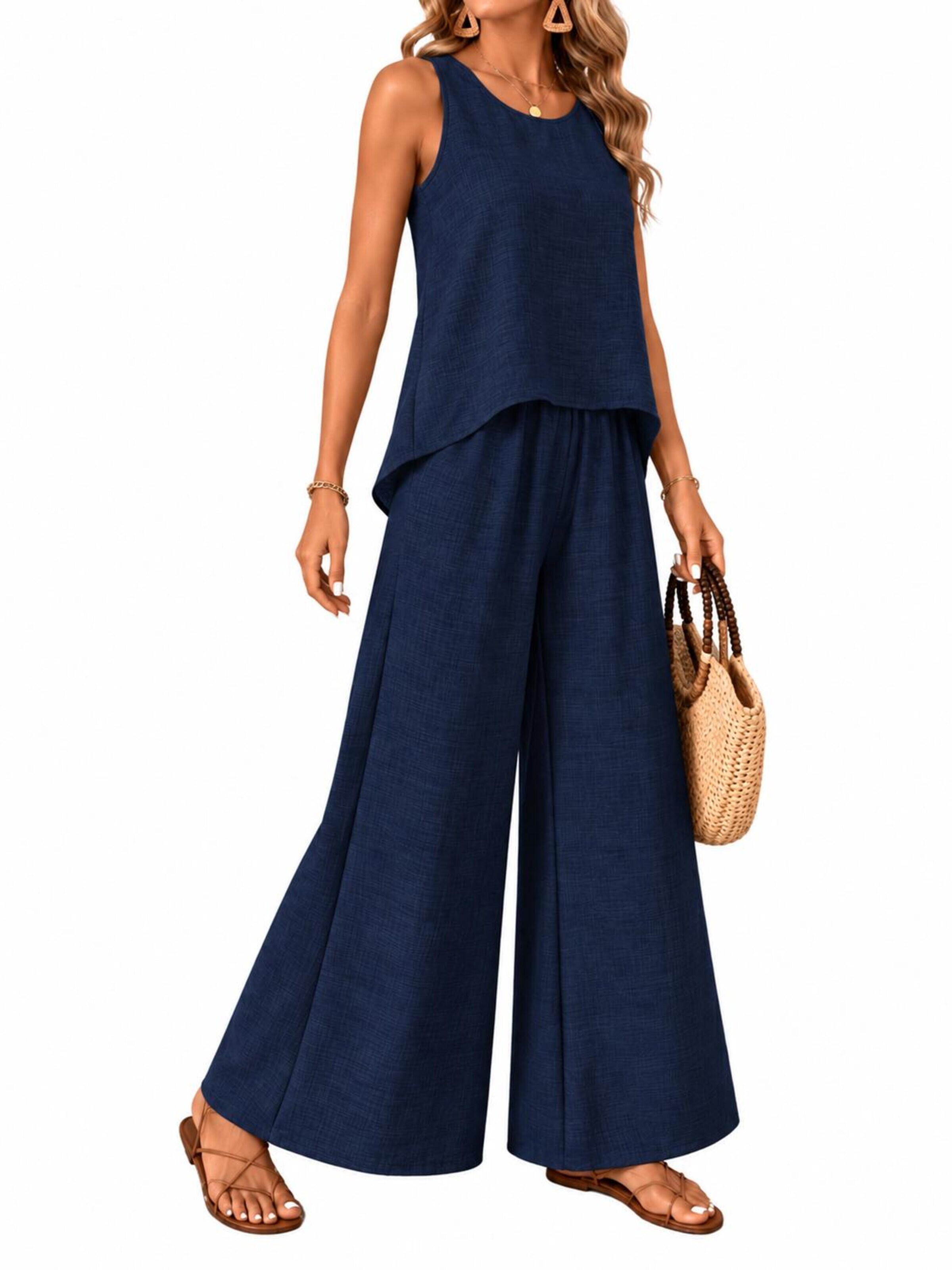 SPORTS36.NL Jurk 'Women's Sleeveless Linen-Blend 2-Piece Set' in Blauw