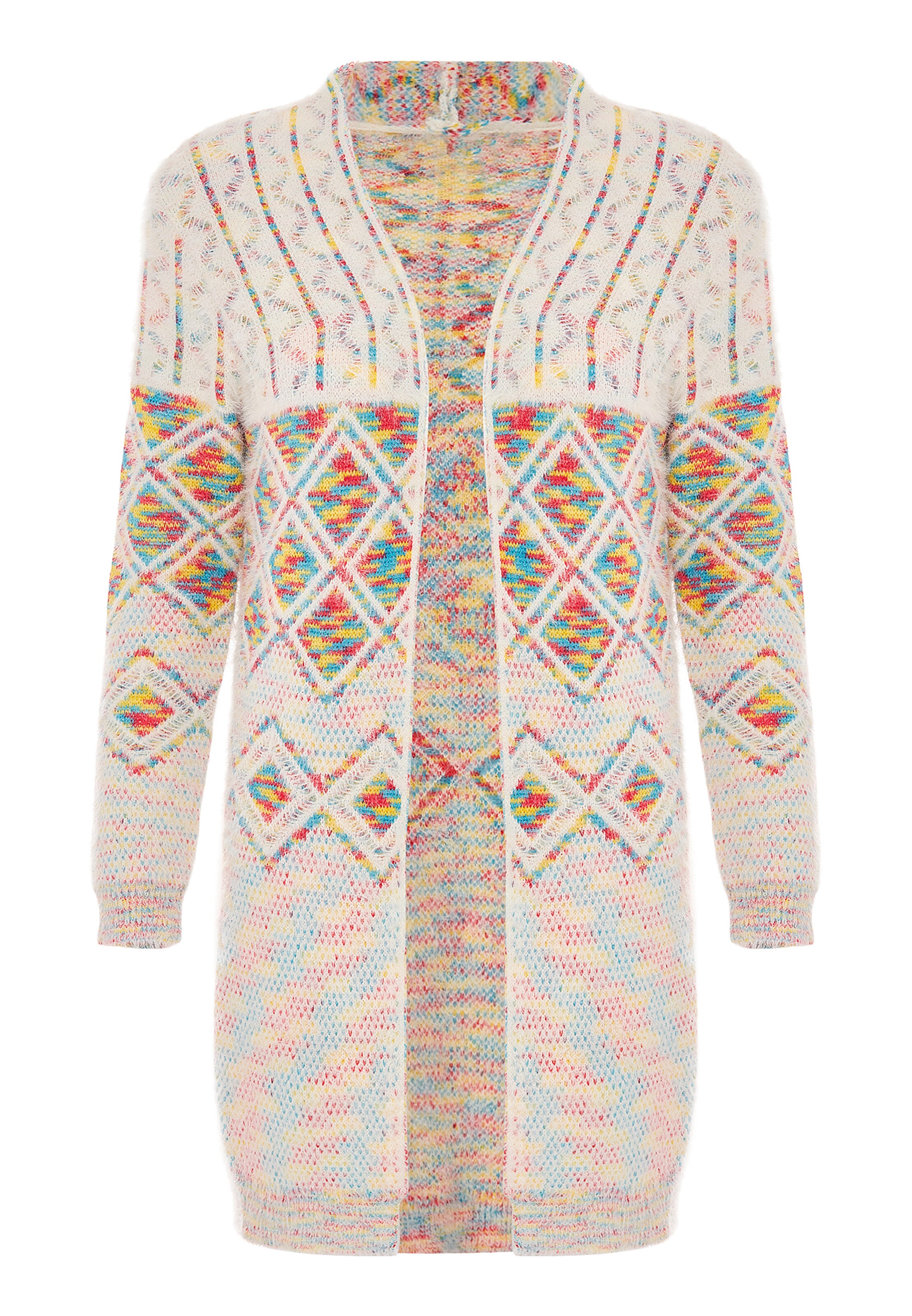 ebeeza Πλεκτή ζακέτα σε μπεζ / γαλάζιο / κίτρινο / έντονο κόκκινο, Άποψη προϊόντος