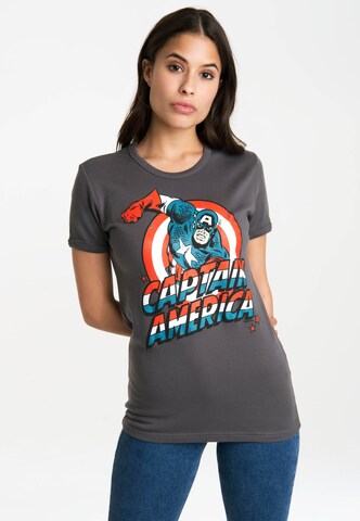 LOGOSHIRT Shirt 'Captain America' in Grey: front