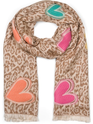 styleBREAKER Schal 'Schal mit Leoparden Herz Muster'‌‌‌‌‌‌‌‌ in Braun: Vorderseite