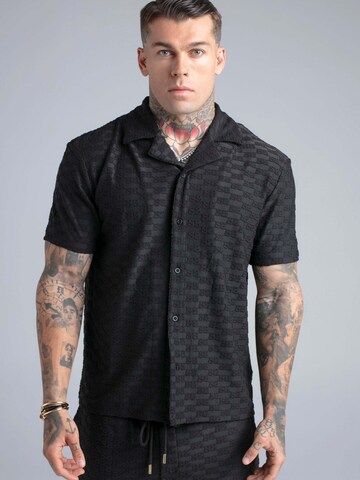 Fit confort Chemise 'Towelling' SikSilk en noir : devant