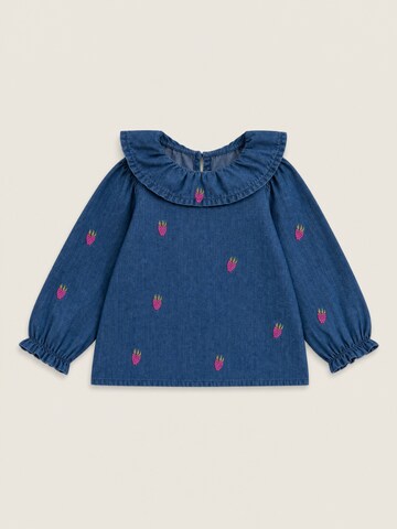 LouieLouie Bluse 'Elinor Ruffle ∼ Small raspberries embroidery' i blå: forside
