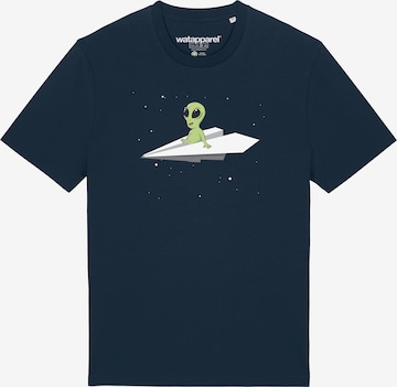 Watapparel Shirt ' Alien on a paper plane ' in Blue: front