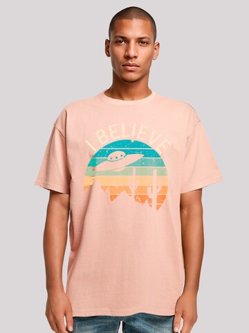 F4NT4STIC Shirt 'I Believe UFO Alien Sonnenuntergang' in Oranje: voorkant