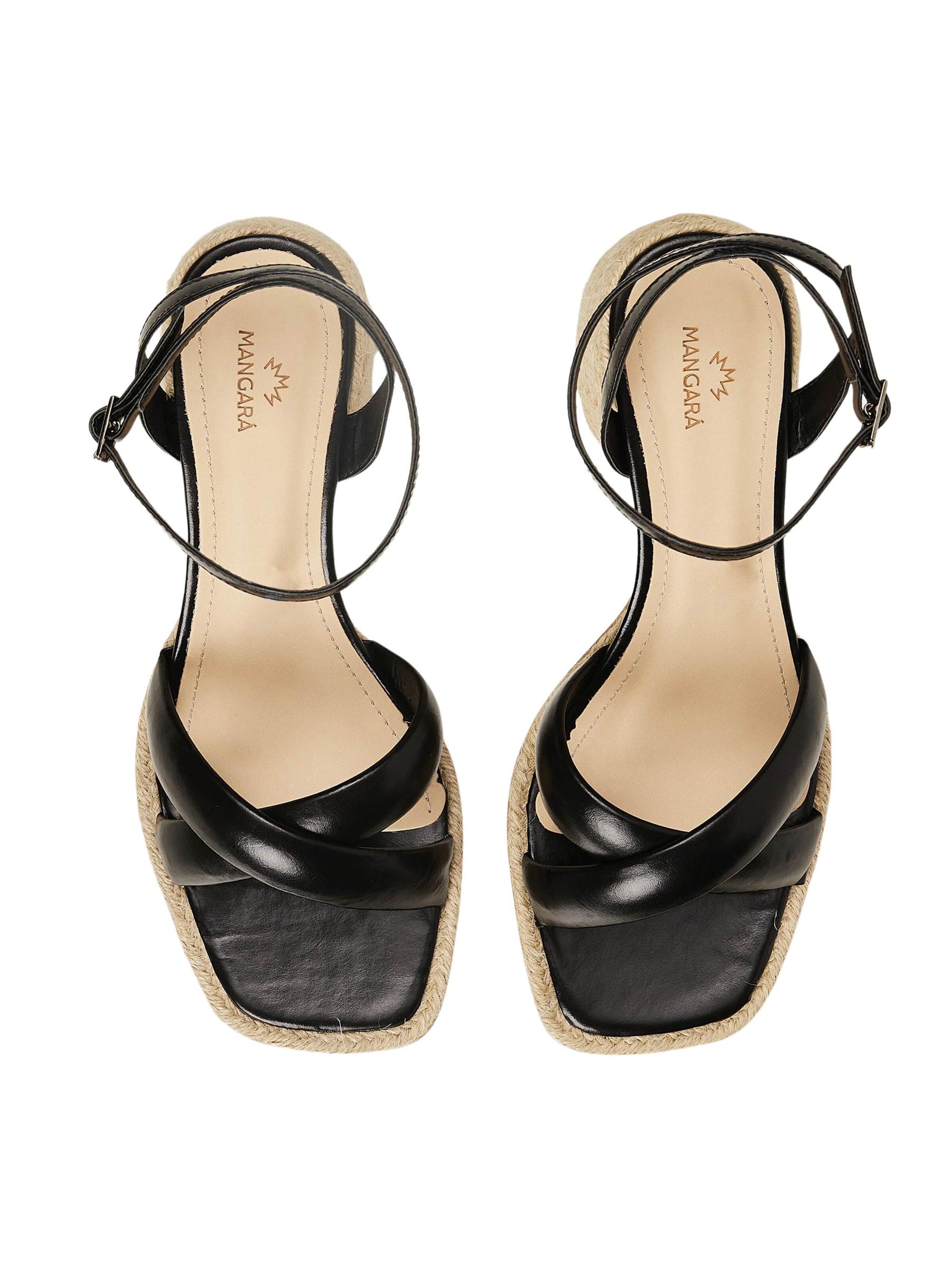 Mangara Atelier Sandalen met riem 'Marica Sandaletten Damen Leder Schwarz - Blockabsatz 7 cm' in Zwart