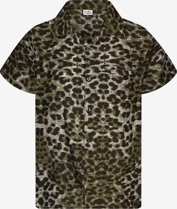 King Kameha Button Up Shirt 'Leopard' in Brown: front