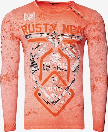 Rusty Neal Langarmshirt Rundhals Printed in Orange: predná strana