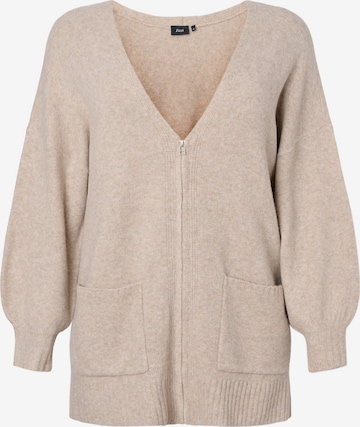 Zizzi Gebreid vest 'MCOMFY' in Beige: voorkant