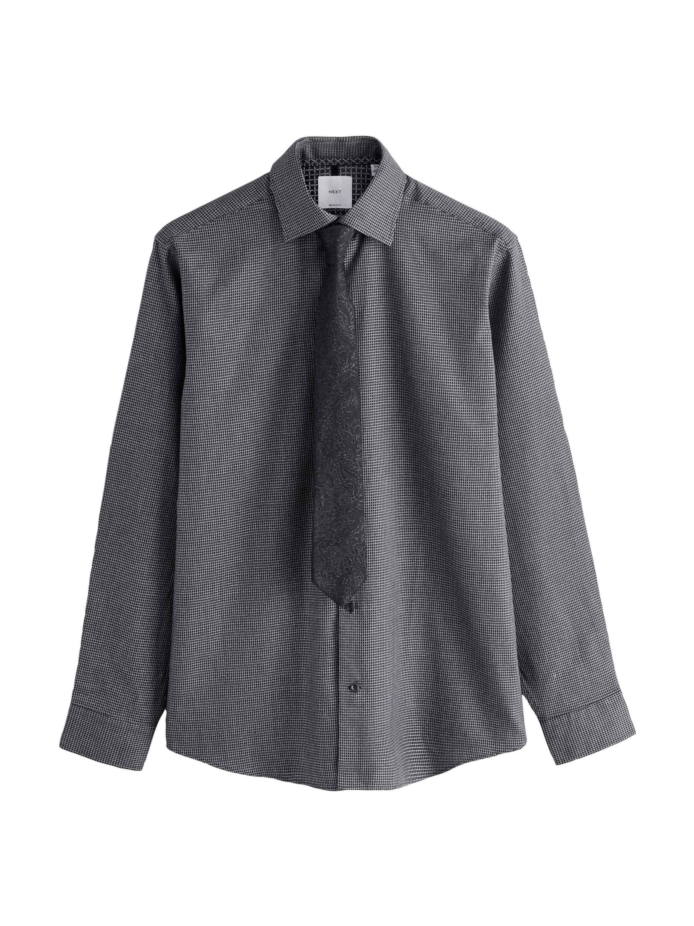 Next Regular Fit Set: Hemd und Krawatte in Grau: Vorderseite