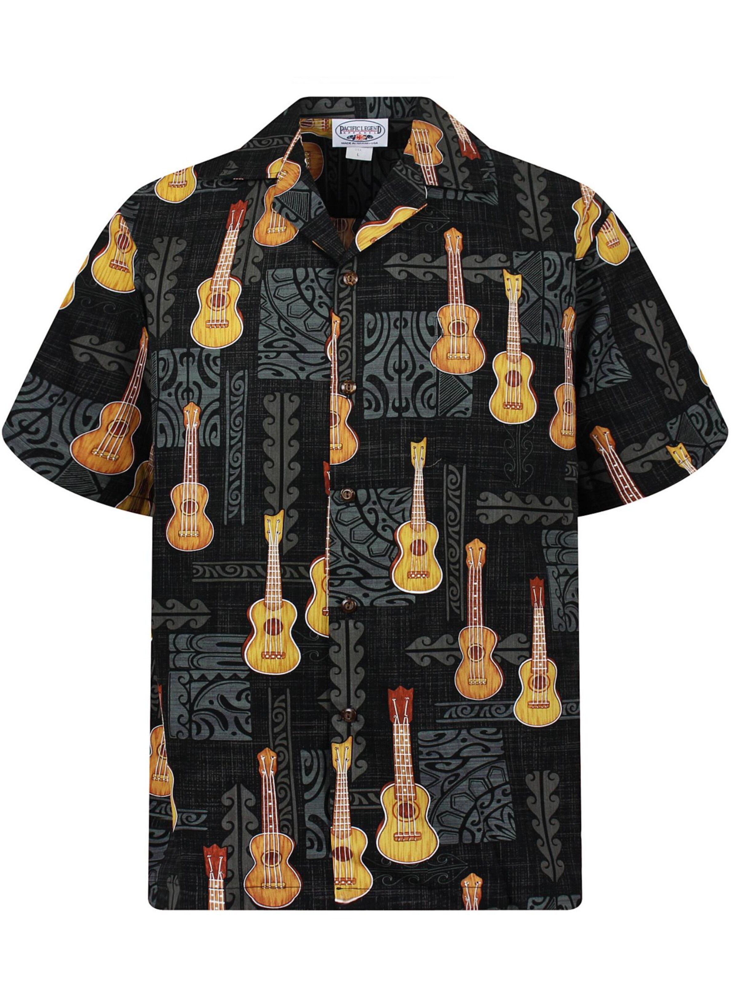 Pacific Legend Regular Fit Hemd 'Gitarre Allover'‌‌‌‌‌‌‌‌‌‌ in Schwarz: Vorderseite