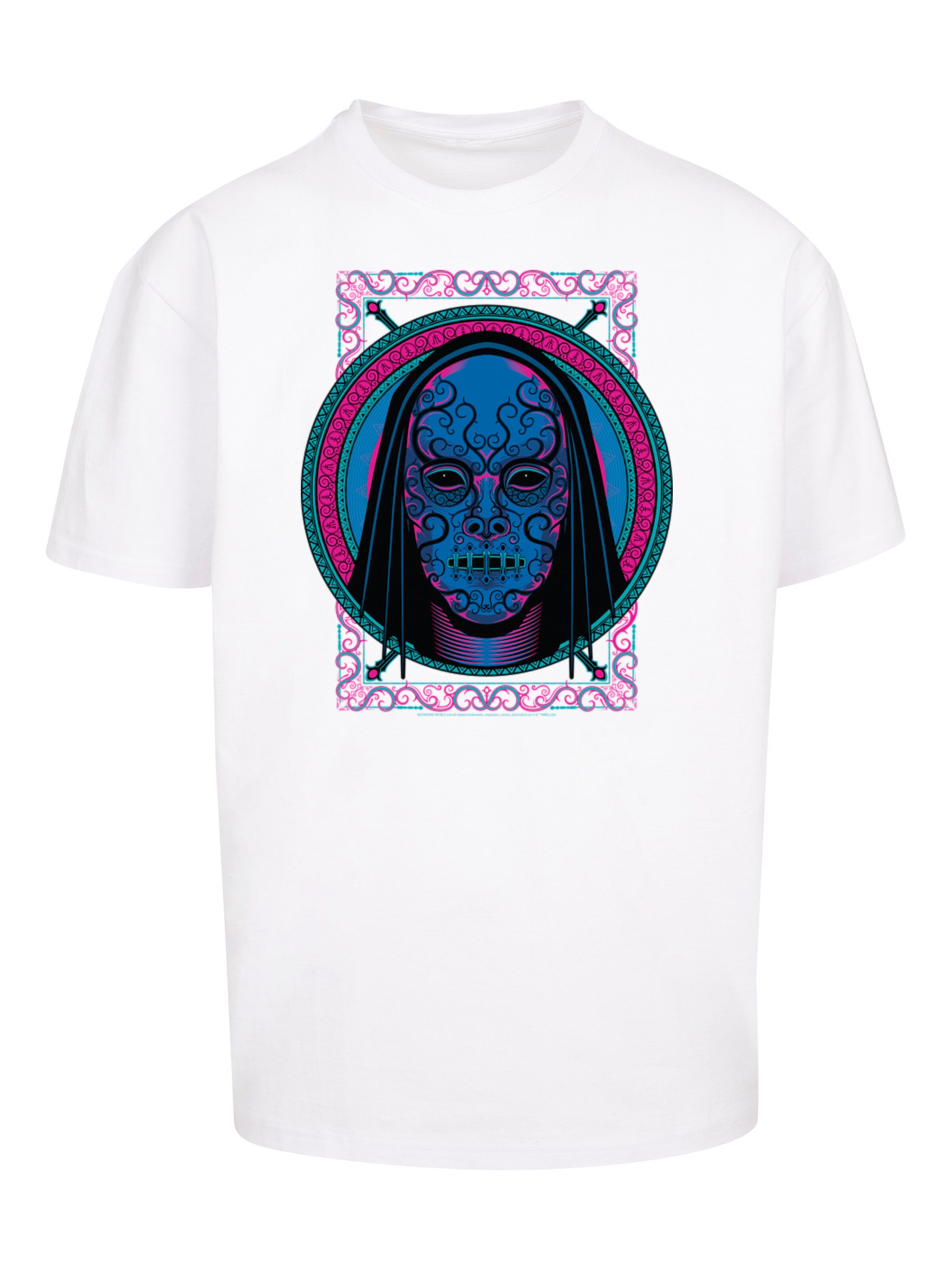 Maglietta 'Harry Potter Neon Death Eater Mask' di F4NT4STIC in bianco: frontale