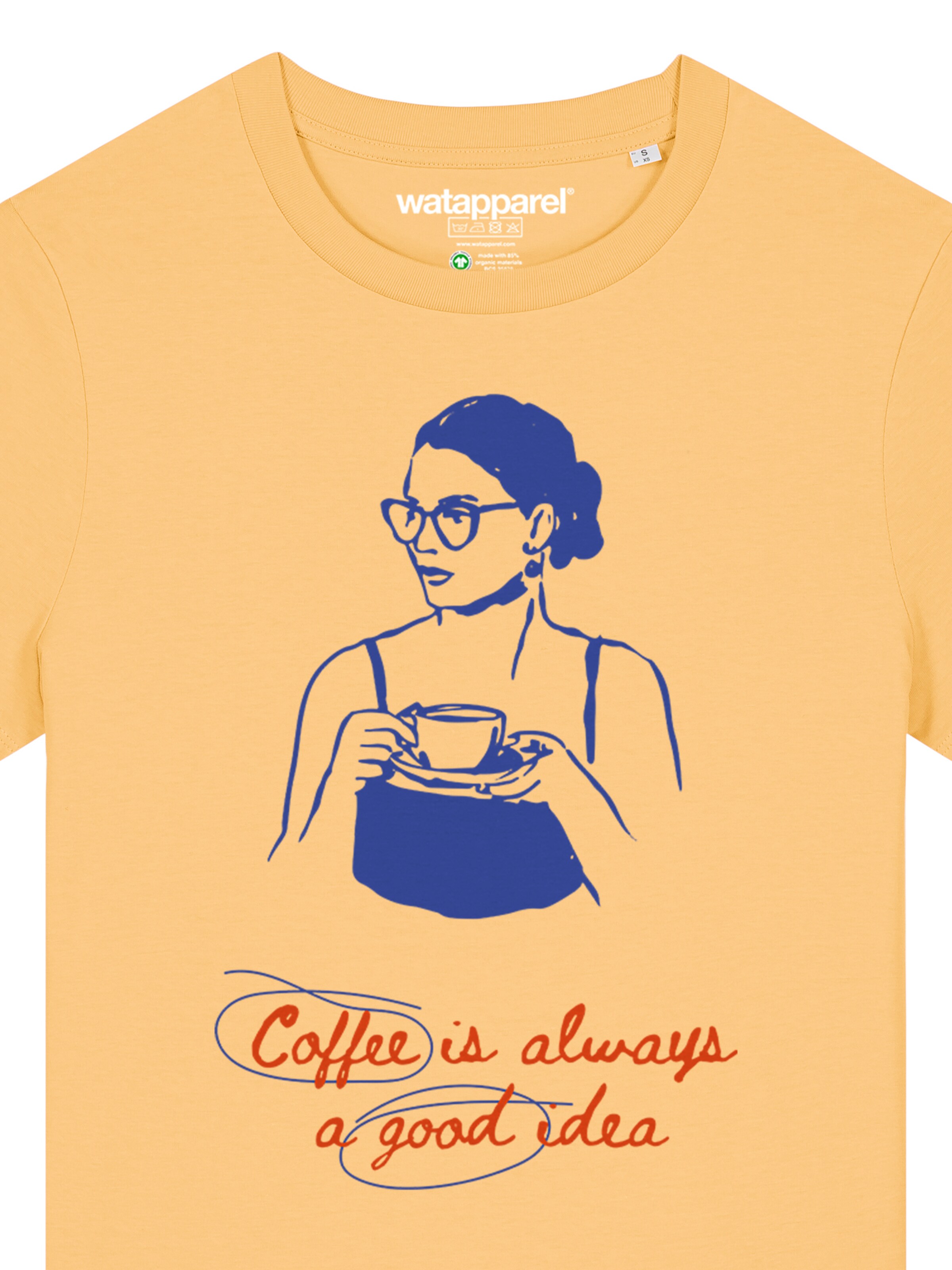 Maglietta 'Coffee Is A Good Idea' di Watapparel in giallo