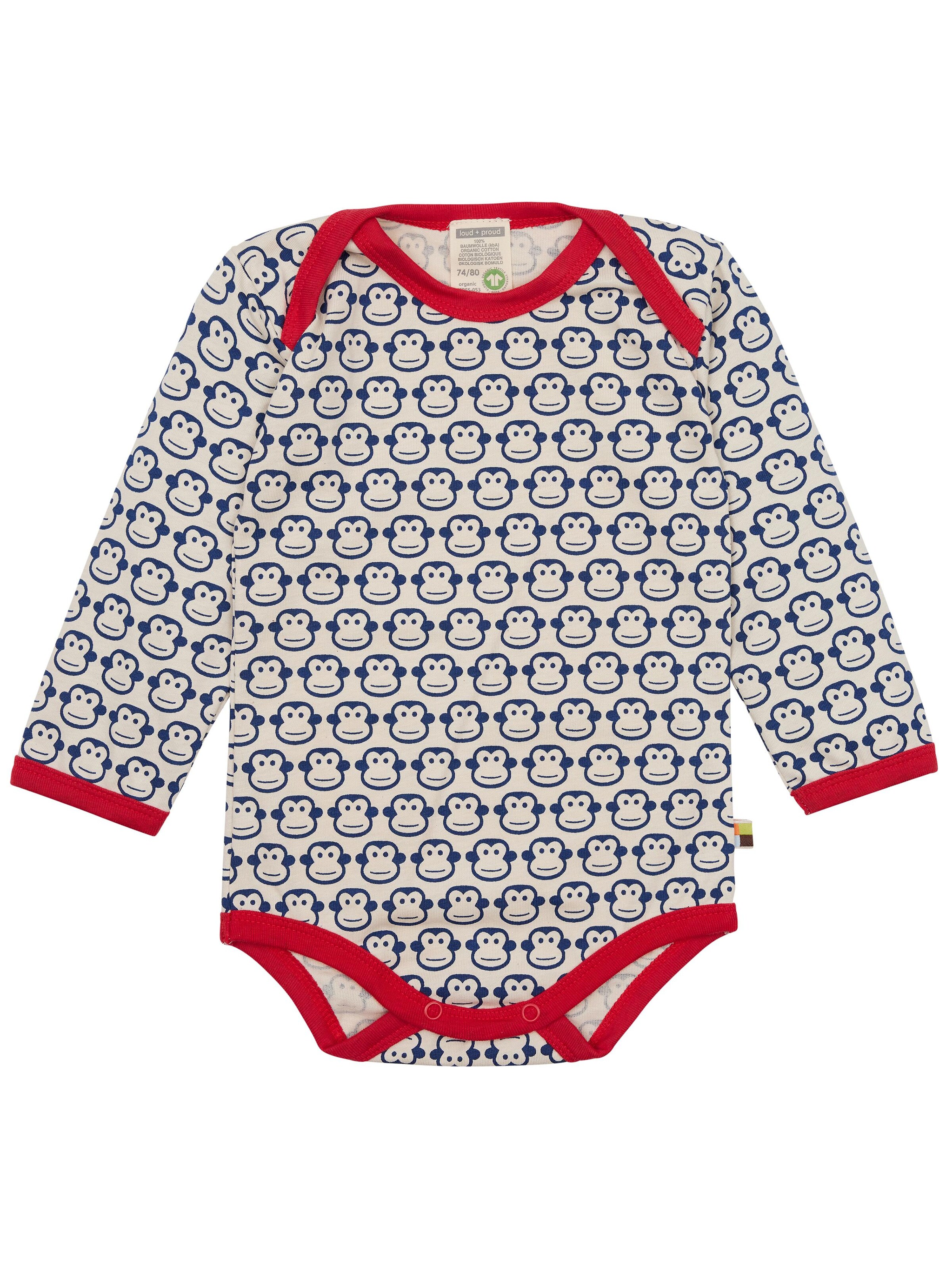 loud + proud Strampler/Body 'Affen'‌‌‌‌ in Blau: Vorderseite