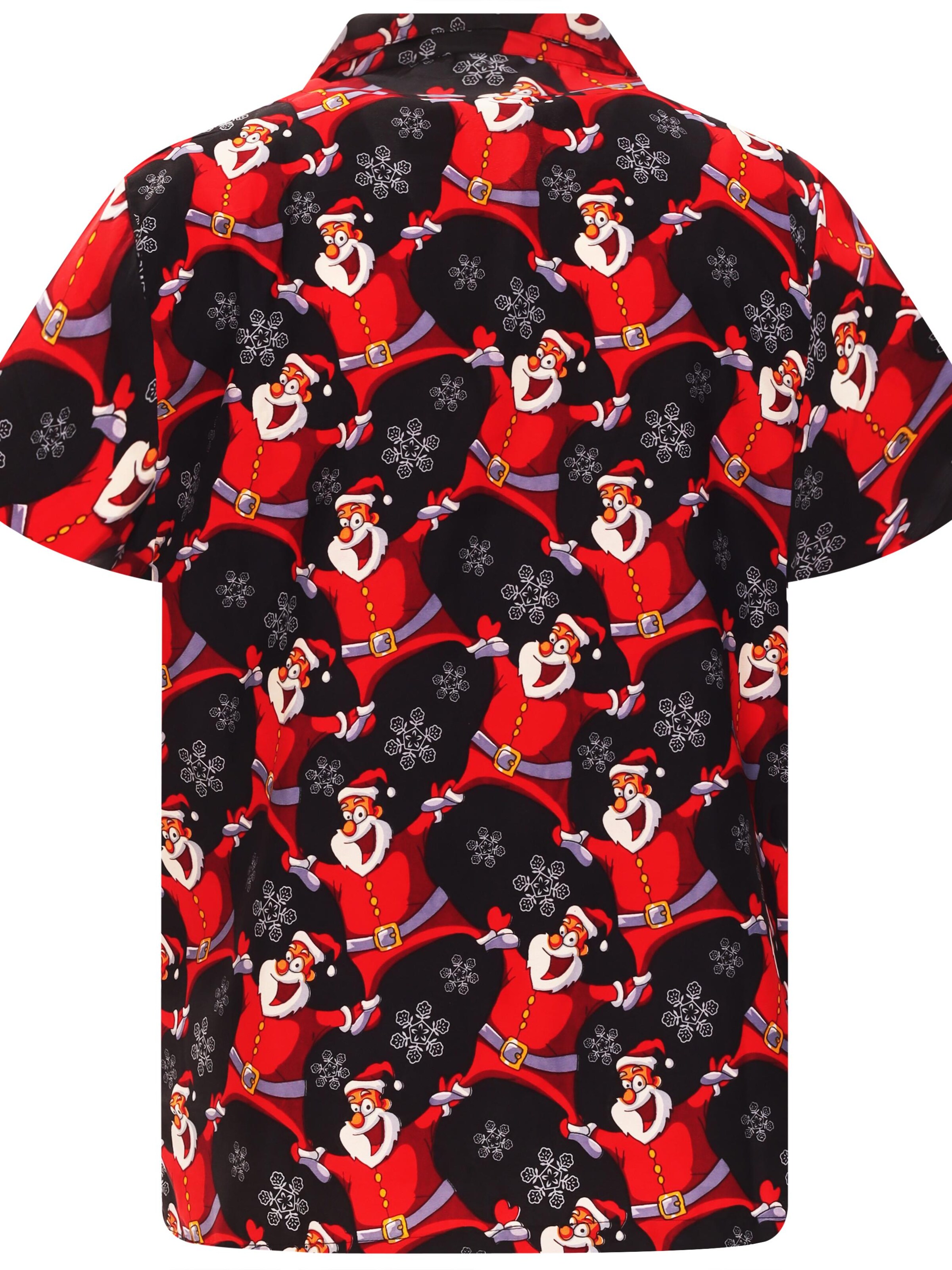 King Kameha Regular Fit Hemd 'Christmas Laughing Santa'‌‌‌‌‌‌‌‌‌ in Schwarz
