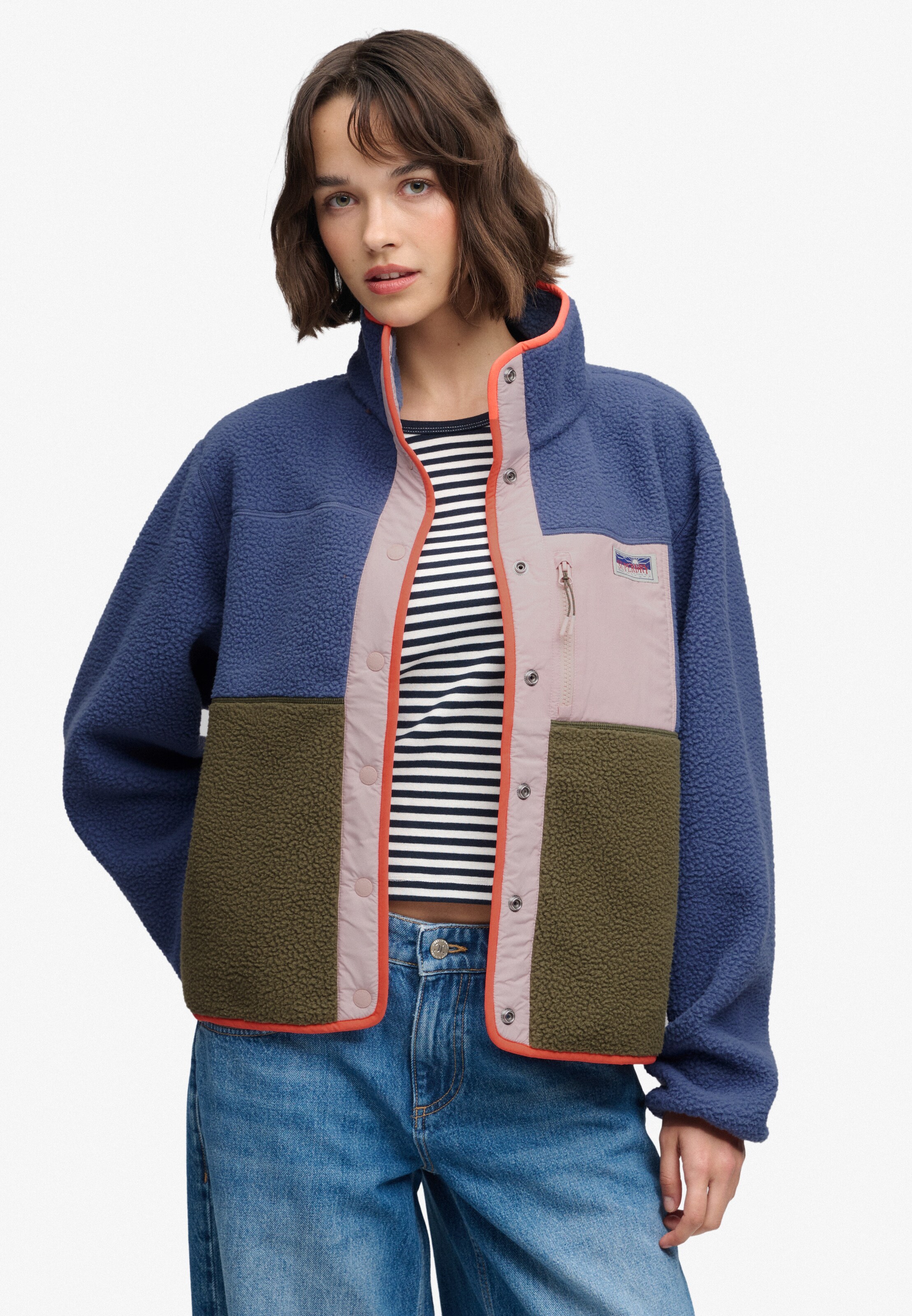 Superdry & Co Fleece jas in Blauw: voorkant