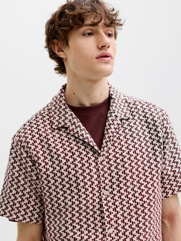 JACK & JONES Regular fit Button Up Shirt 'JORMONTAUK' in Red