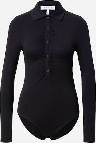 NU-IN Shirt Bodysuit in Black: front