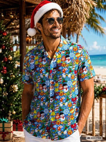 King Kameha Regular Fit Hemd 'Christmas Allover'‌‌‌‌‌‌ in Blau