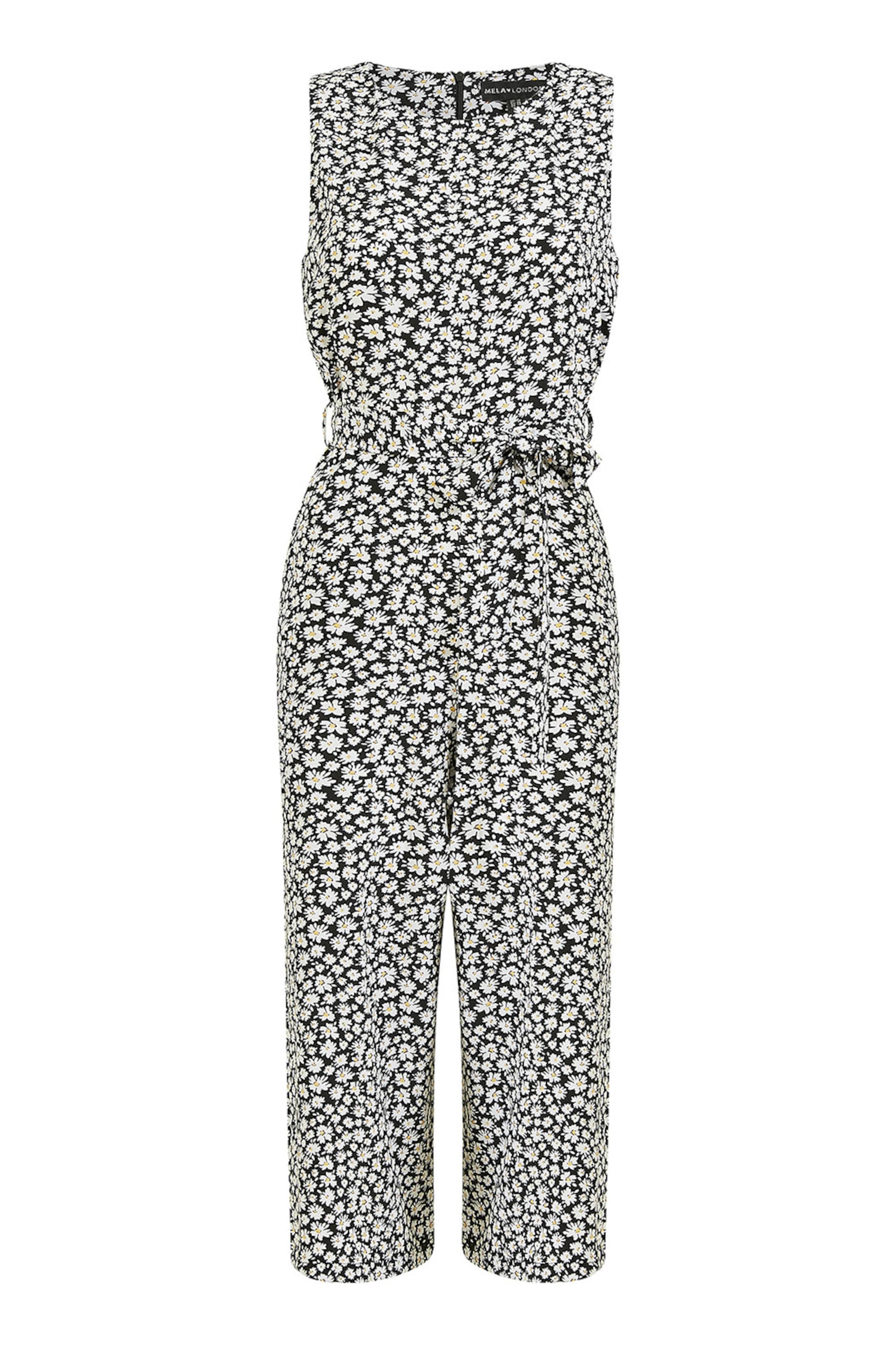 Mela London Jumpsuit 'Ditsy Daisy' in Black: front