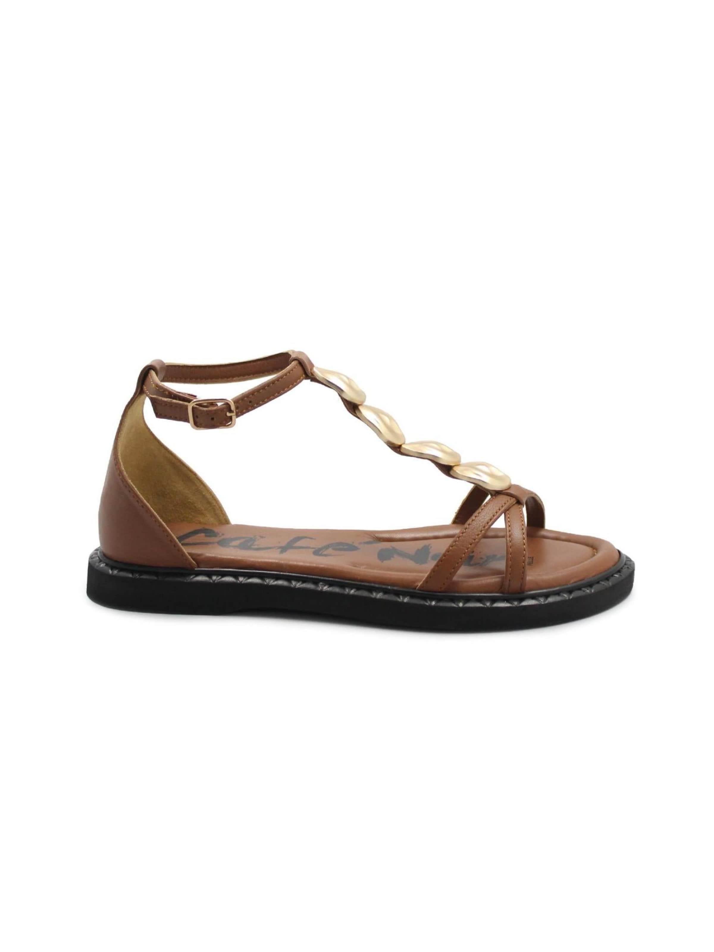CAFè NOIR Sandals 'CAFè NOIR FB4010 cuoio sandali donna cinturino borchie pelle tallone chiuso' in Brown: front